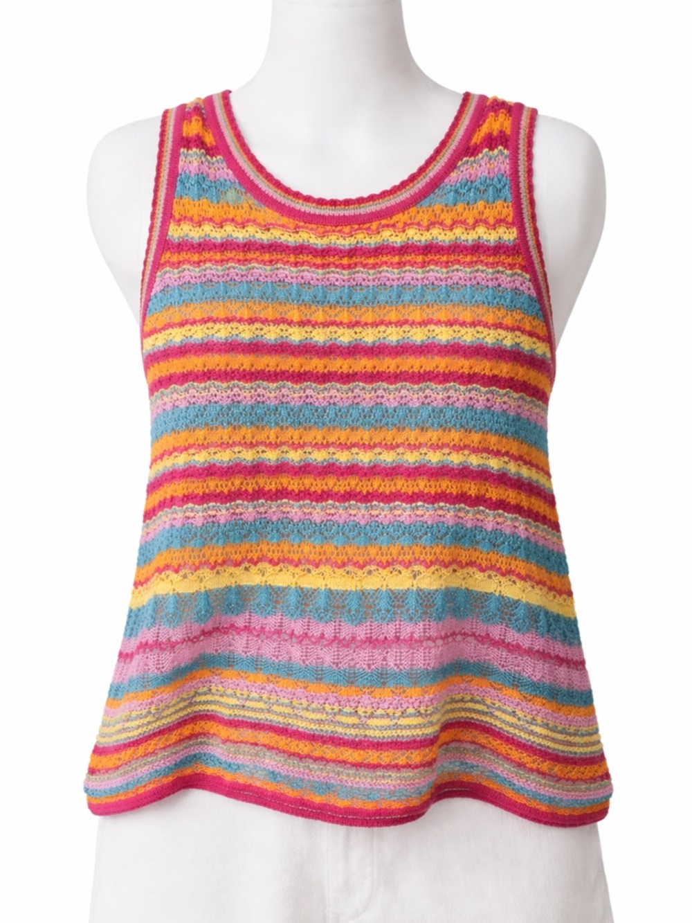 Grace Karin Pink Yellow Teal Striped Knit Tank Top